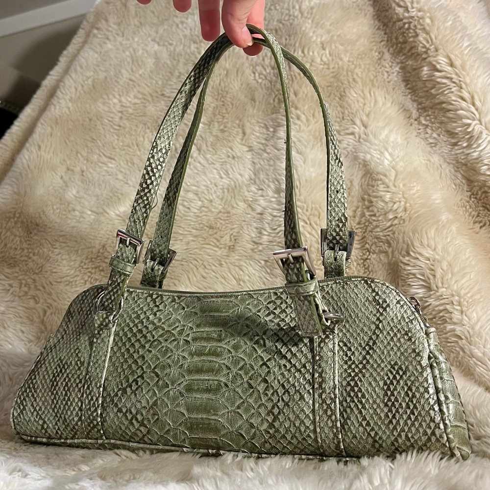 Green Faux Snakeskin Vegan Leather Bag
